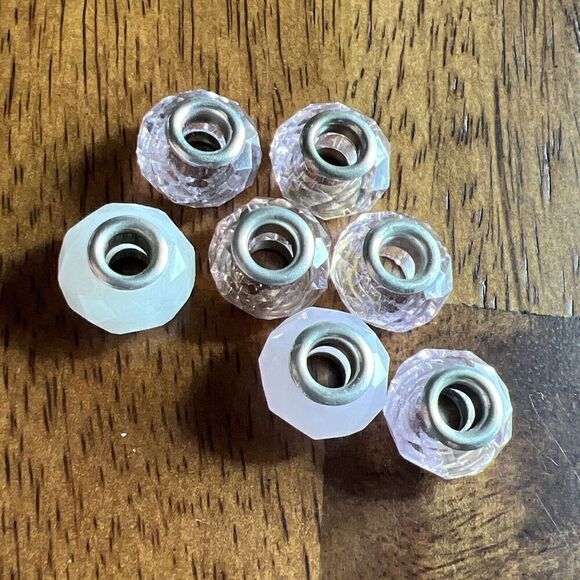 Set Of 12 8mm-12mm Pink White Silver Spacers For Bracelet Or Necklace DIY - Picture 5 of 7